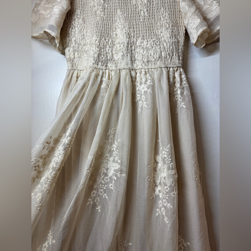 Bohme Alora Embroidered Floral Champagne Cream Tulle Maxi Dress Size Medium - Picture 8 of 16